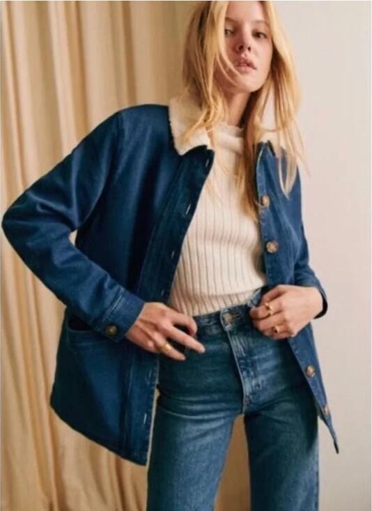 Sezane Jackets & Blazers - Sezane Will Forever Jean Jacket Indigo Blue Denim Sherpa Oversized Size XXL